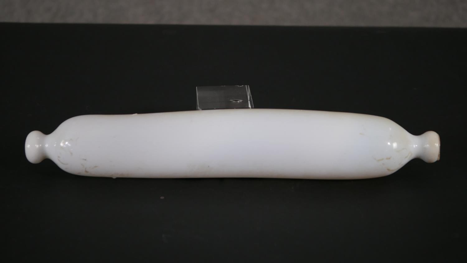 A Victorian milk glass rolling pin with hand painted design, the Leonora sailing ship inscribed ' - Image 5 of 5