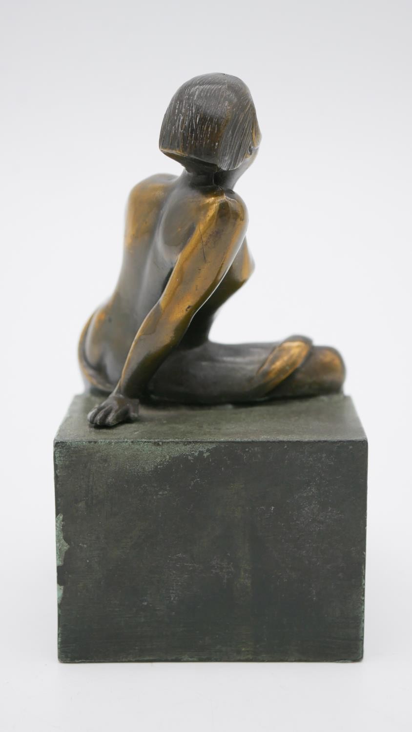An Art Deco style patinated bronze of a woman reclining on steps. Unsigned. H.15 W.15 D.8cm - Image 6 of 7