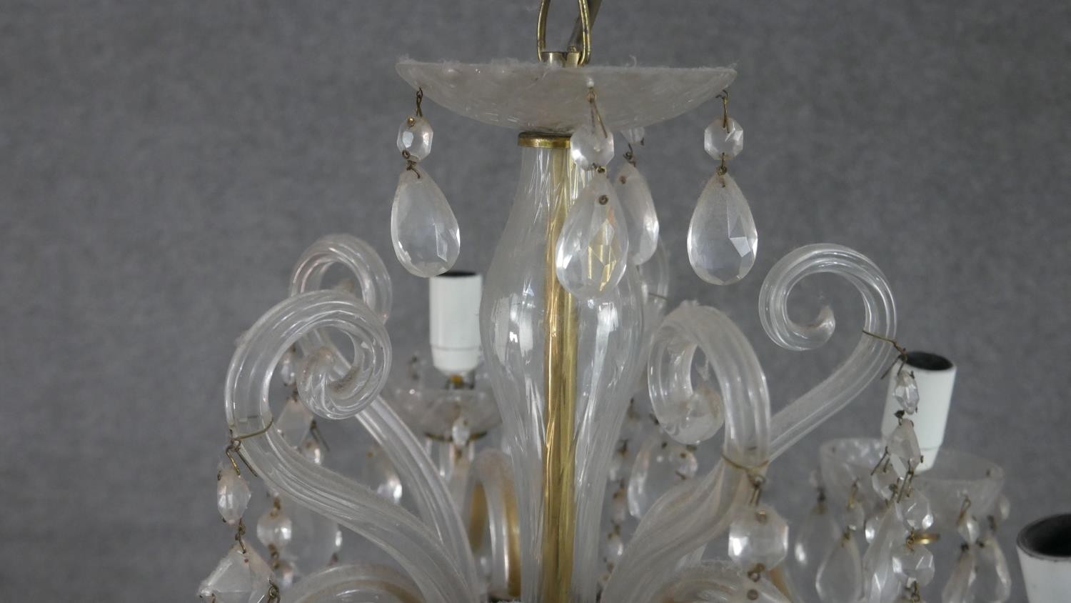 A large cut crystal and cane glass five branch chandelier with hanging crystal drops and swags. H.55 - Image 4 of 6