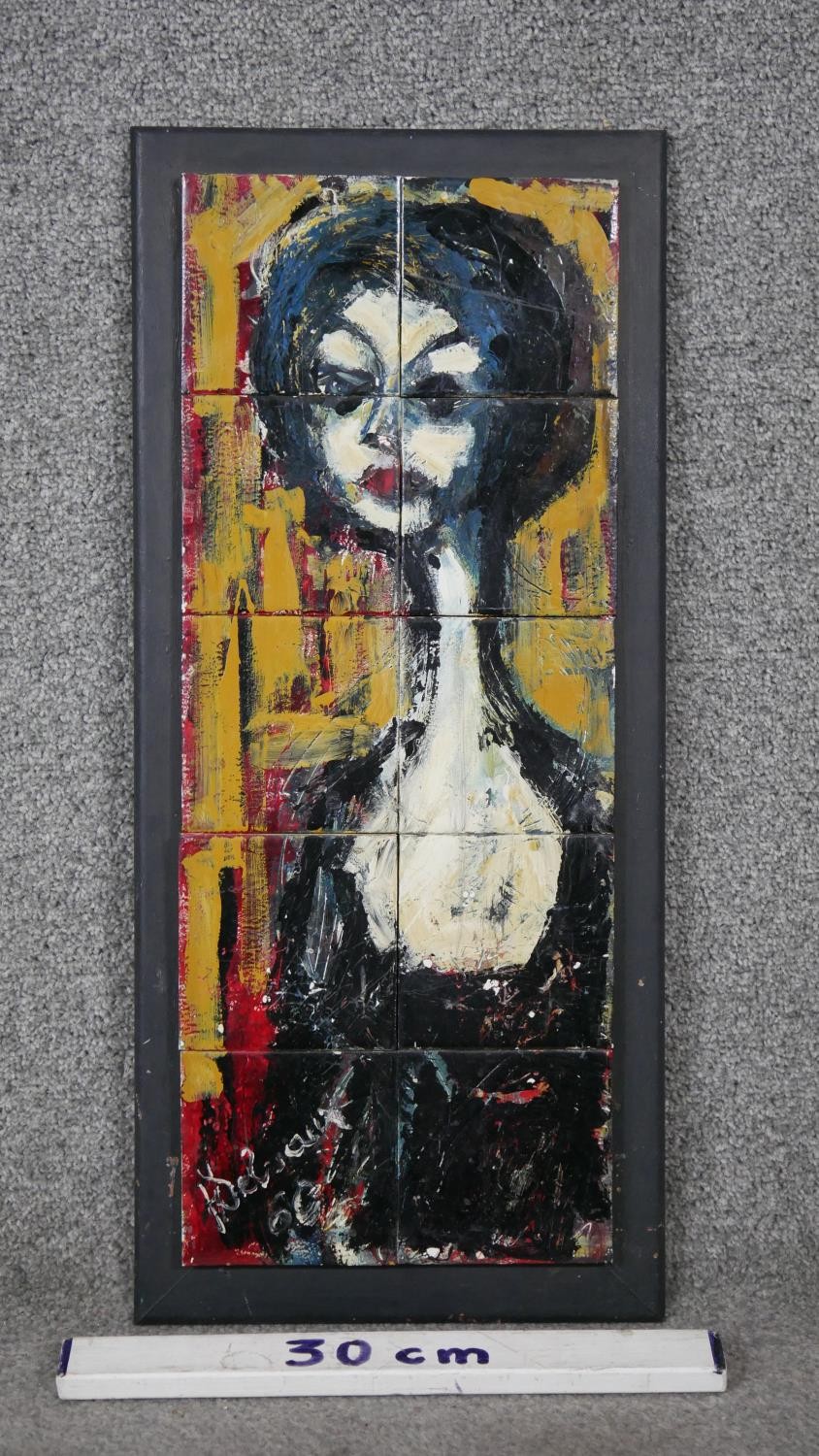 A framed oil on tile of a female figure, indistinctly signed. H.56 W.25cm - Image 3 of 5
