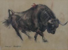 Raoul Millais, British (1901 - 1999), pastel on paper, 'Fighting Bull', signed, name plaque and