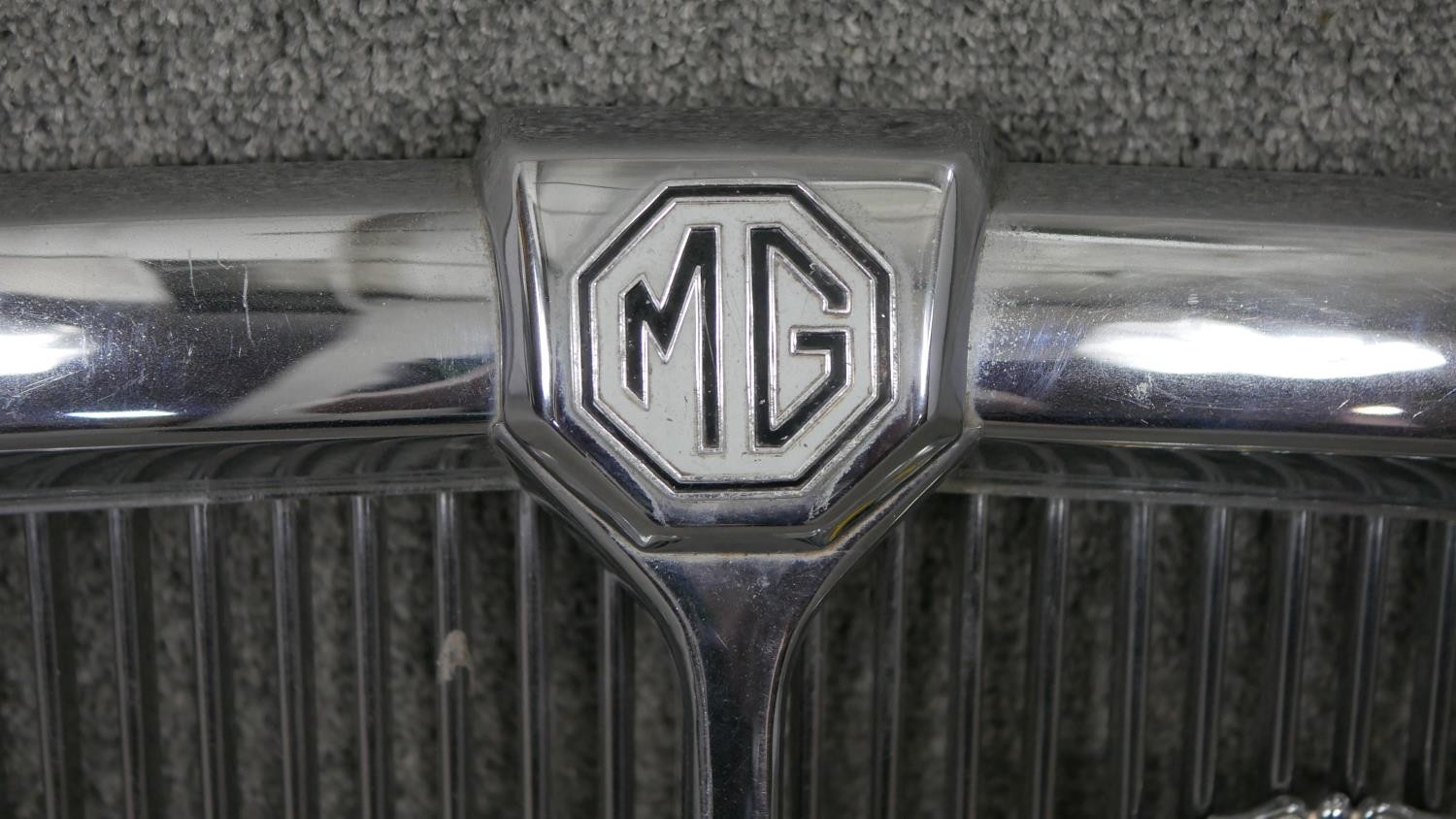 A vintage polished chrome MG car grille, with attached AA badge and MG Car Club badge. H.39 W.68cm - Image 2 of 5