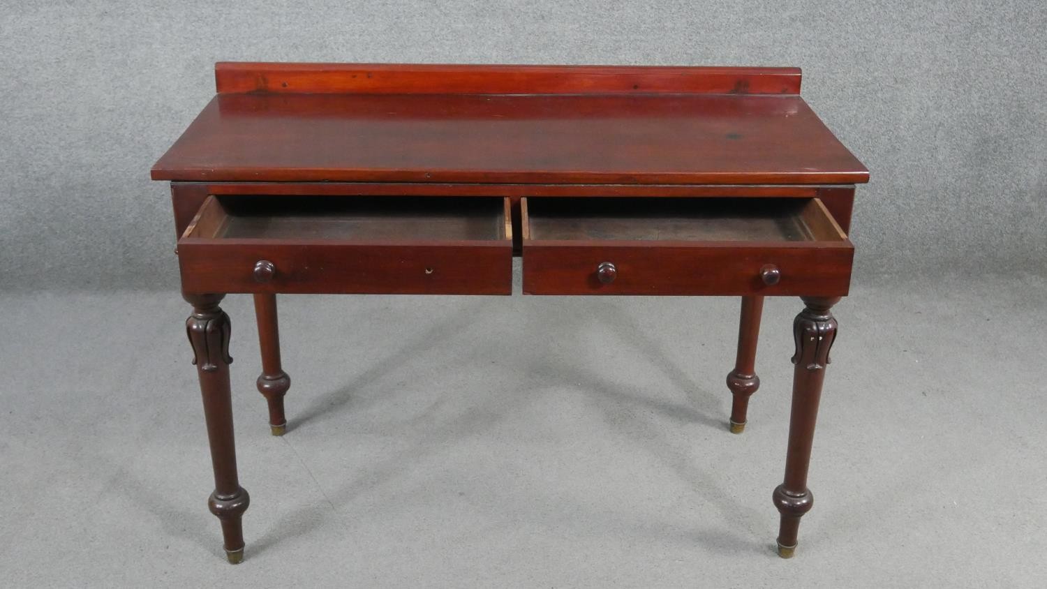 A Victorian mahogany side table, with a gallery back above two short frieze drawers, on carved and - Image 2 of 8
