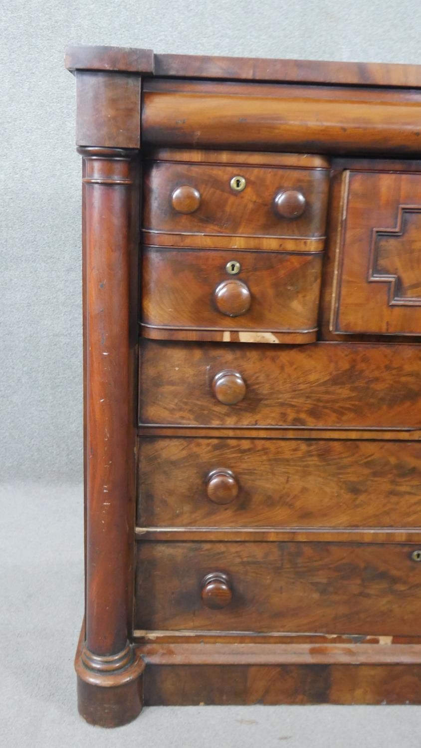 A William IV flame mahogany Scottish chest, with a cushion drawer over a hat drawer, flanked by - Image 7 of 7