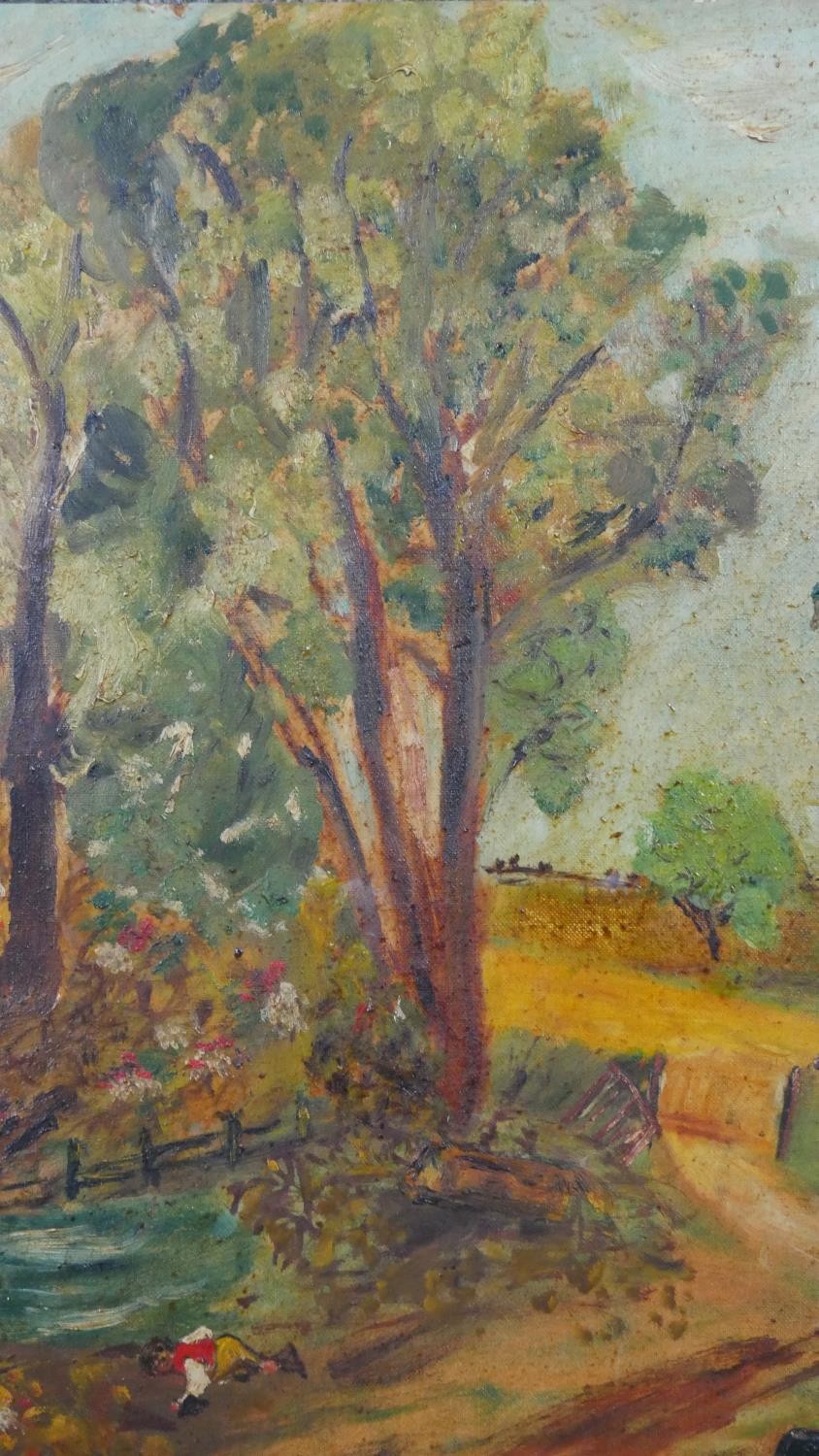 After Ben Levene, oil on board, country lane with sheep and sheepdog, signed B.D. Levene. H.45.5 W. - Image 4 of 7