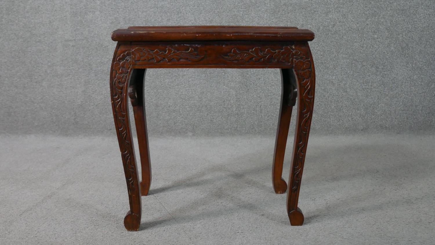 A nest to two Chinese hardwood occasional tables, with carved figural scenes to the top, on - Image 4 of 10