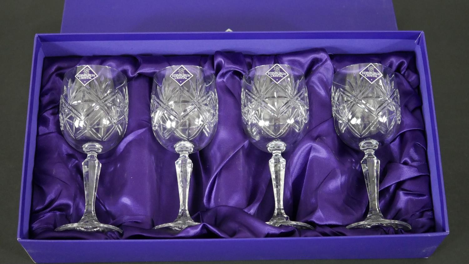 A boxed set of four Edinburgh crystal wine glasses. H.17 Diam.6.5cm - Image 3 of 7