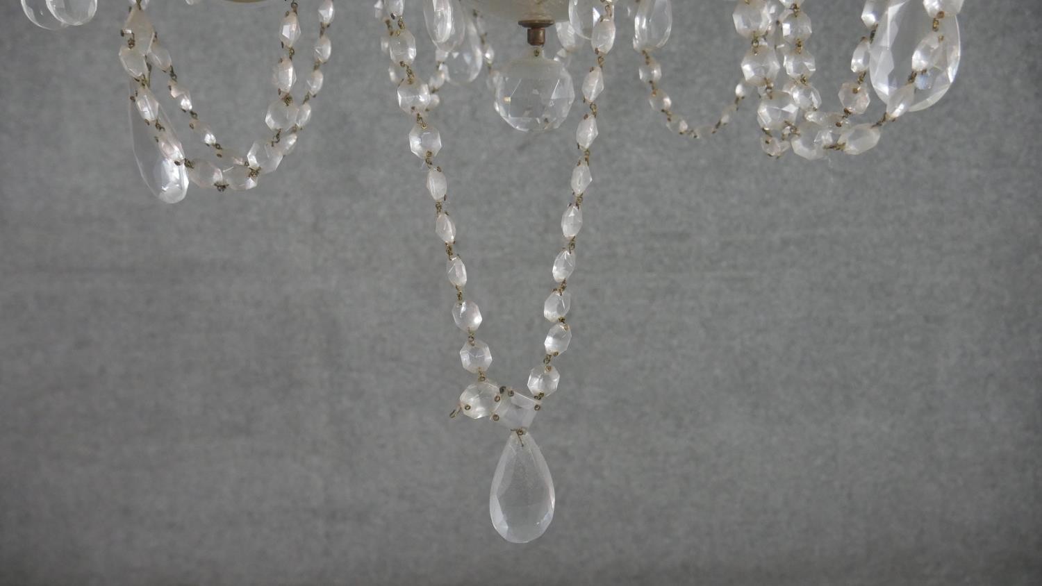 A large cut crystal and cane glass five branch chandelier with hanging crystal drops and swags. H.55 - Image 5 of 6