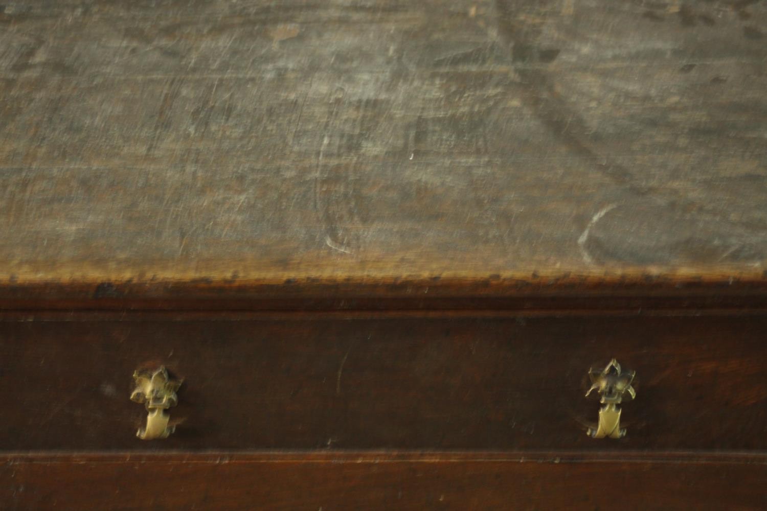 An 18th century oak side table with a rectangular top over a single drawer above a curved apron, the - Image 4 of 9