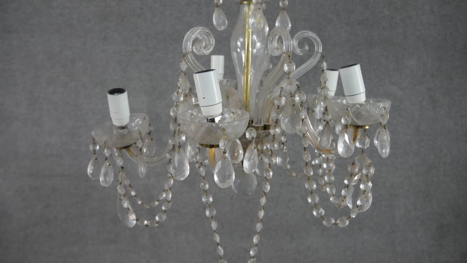A large cut crystal and cane glass five branch chandelier with hanging crystal drops and swags. H.55 - Image 2 of 6