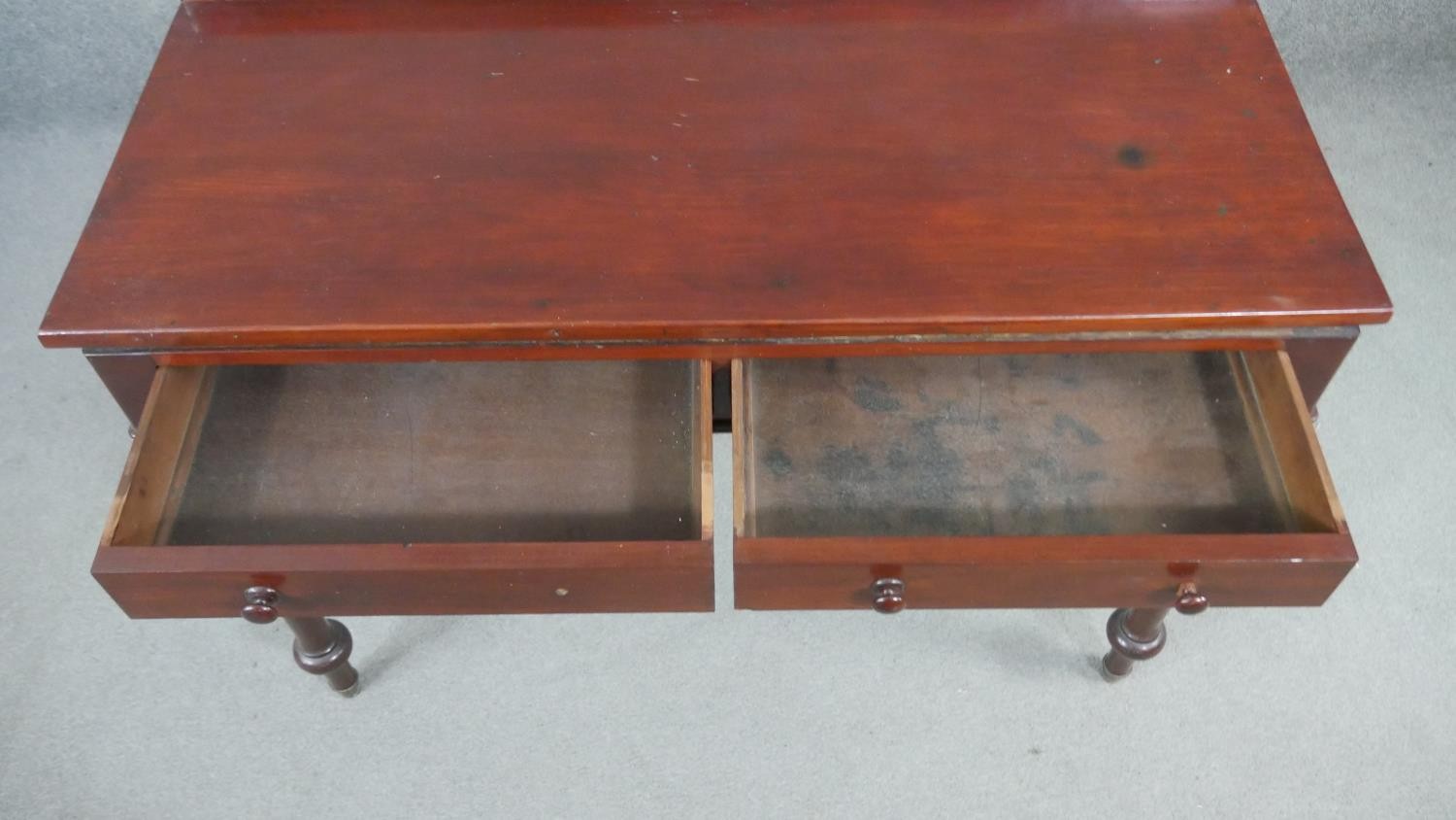 A Victorian mahogany side table, with a gallery back above two short frieze drawers, on carved and - Image 3 of 8