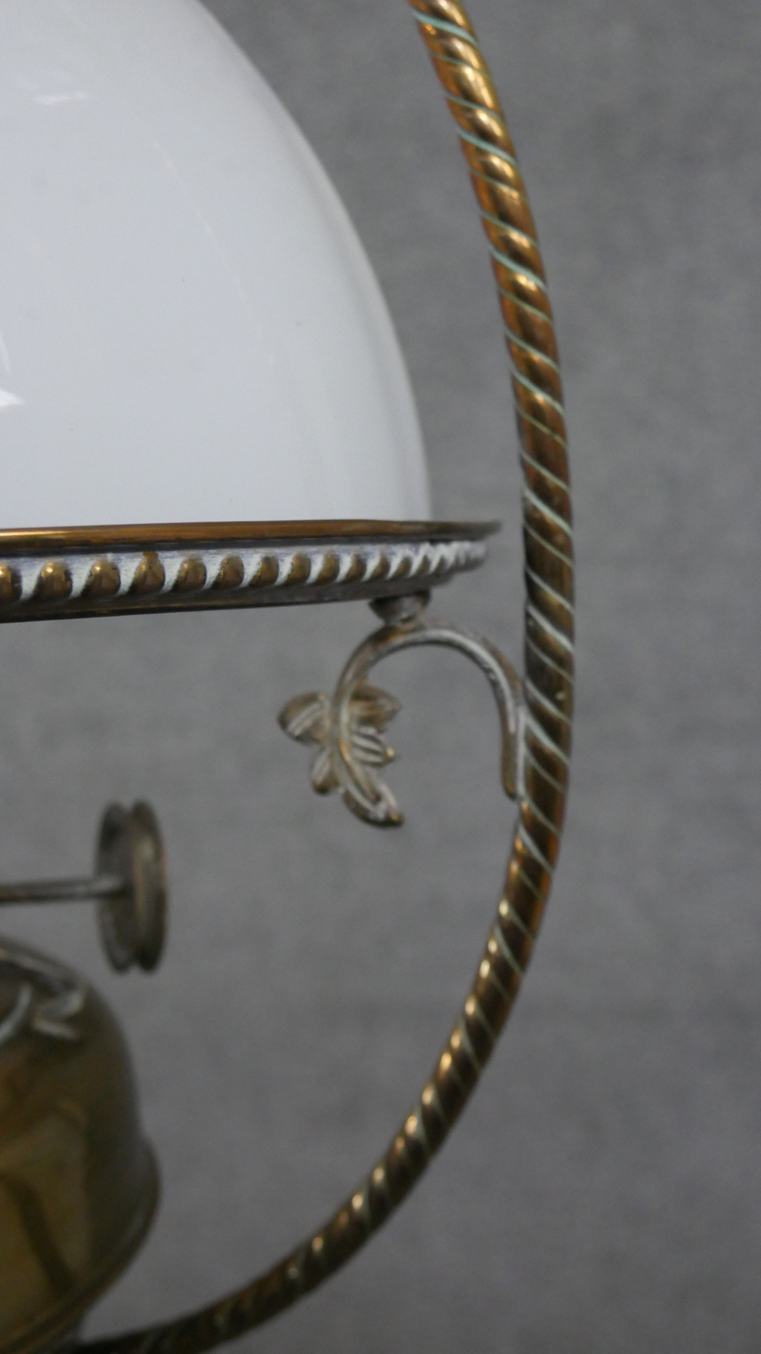 A 19th century hanging oil lamp with milk glass shade and a similar example with copper reservoir. - Image 12 of 17