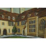 A gilt framed and glazed oil on canvas, Old Court, Corpus Christi College Cambridge, signed