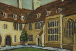 A gilt framed and glazed oil on canvas, Old Court, Corpus Christi College Cambridge, signed