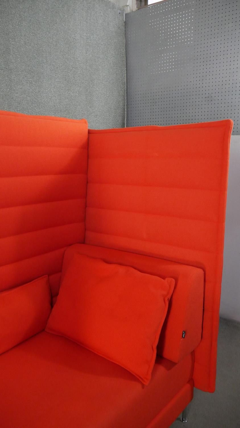 A contemporary Vitra Alcove High Back two seater sofa, upholstered in red fabric, with loose - Image 6 of 8