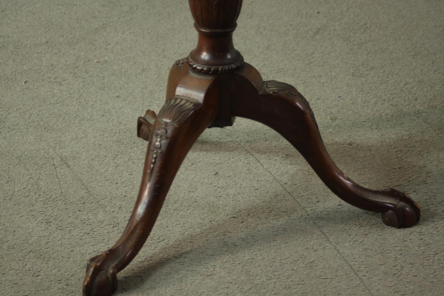 A Victorian mahogany torchere, with a circular top on a reeded stem, with a tripod base, terminating - Image 4 of 5