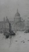 Rowland Langmaid, British (1897 - 1956), dry point etching, 'St Pauls', signed. H.39.5 W.29.5cm