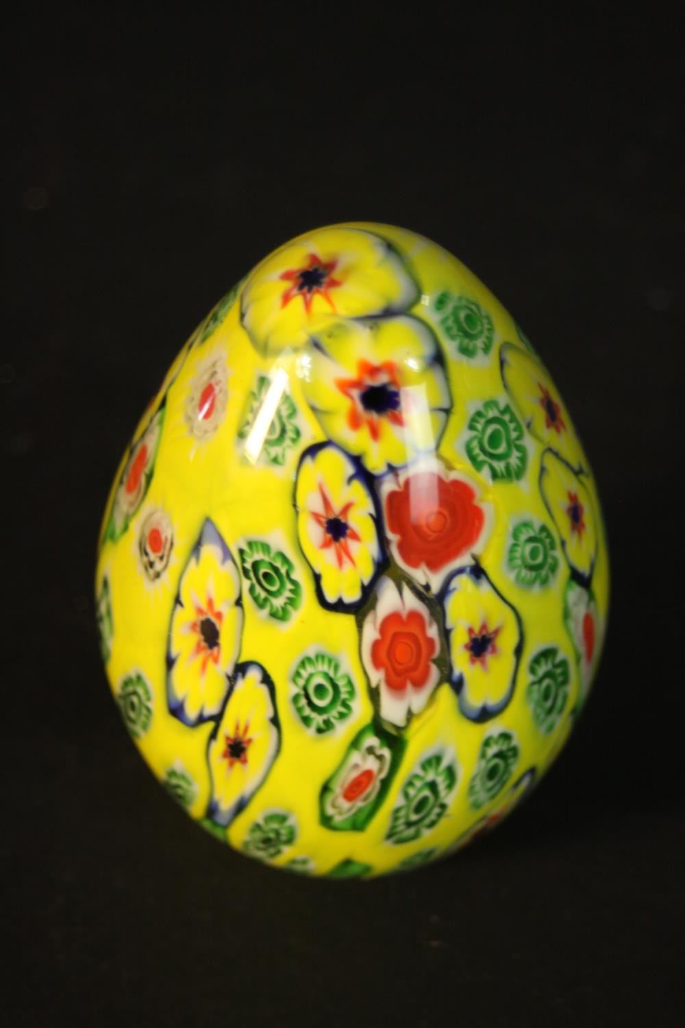 A collection of art glass paperweights, including a yellow Millefiori egg paperweight, a floral - Image 2 of 12