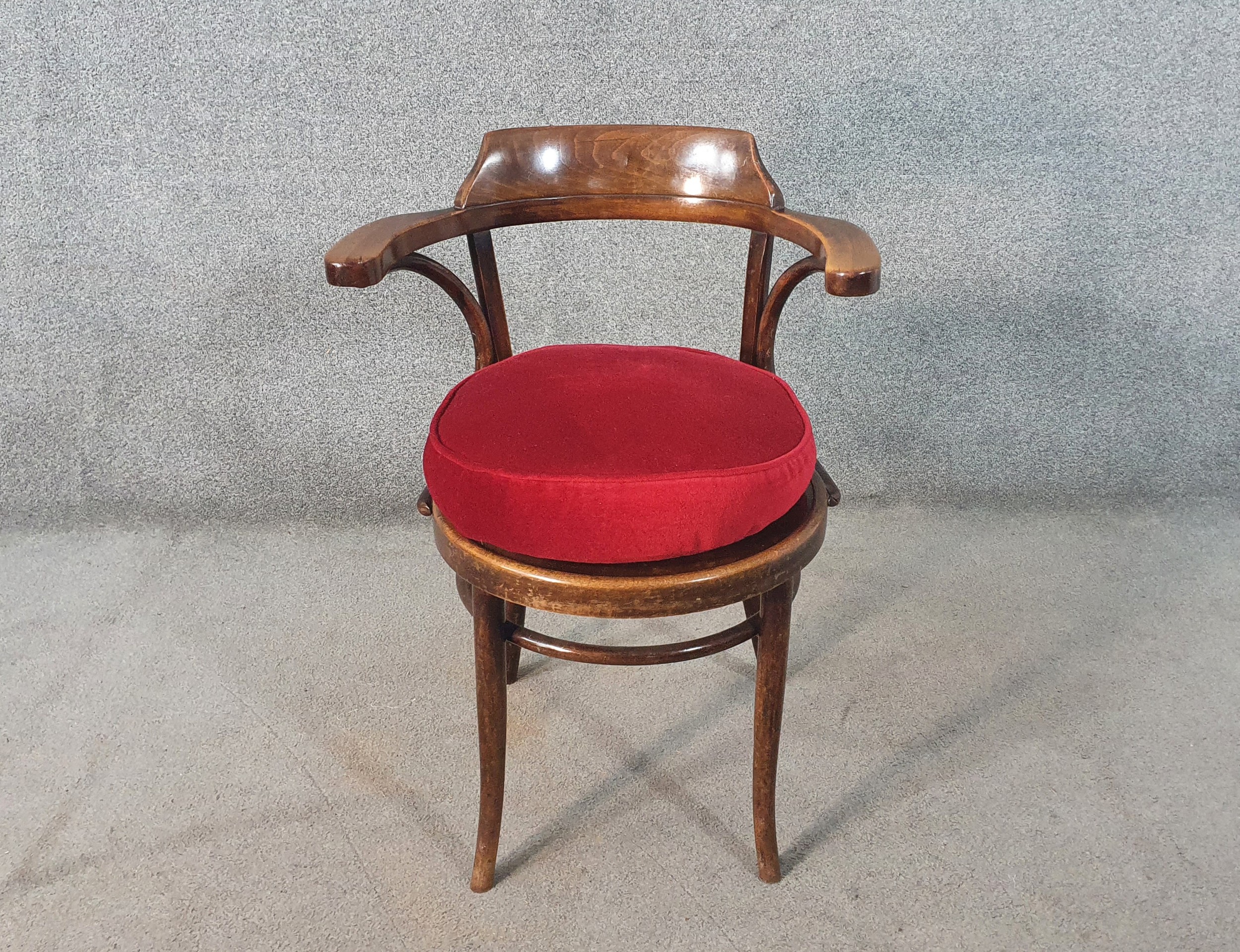 A late 19th/early 20th century Thonet style bentwood open armchair, with a circular pokerwork seat - Image 2 of 8