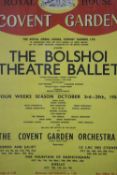 A framed and glazed vintage coloured poster for the 1956 Bolshoi Theatre ballet tour at the Royal