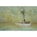 An unframed oil on canvas of a steam ship on the sea, unsigned. H.57 W.74cm.