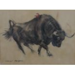 Raoul Millais, British (1901 - 1999), pastel on paper, 'Fighting Bull', signed, name plaque and