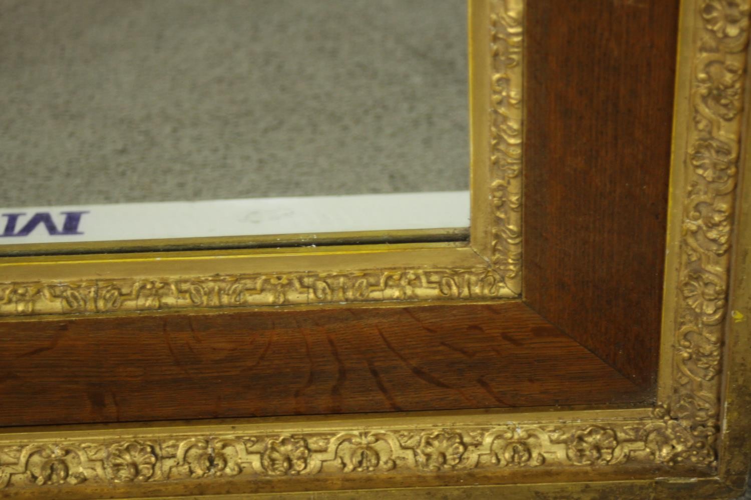 A 19th century oak and parcel gilt framed mirror, with a plain mirror plate, the frame with two - Image 4 of 6