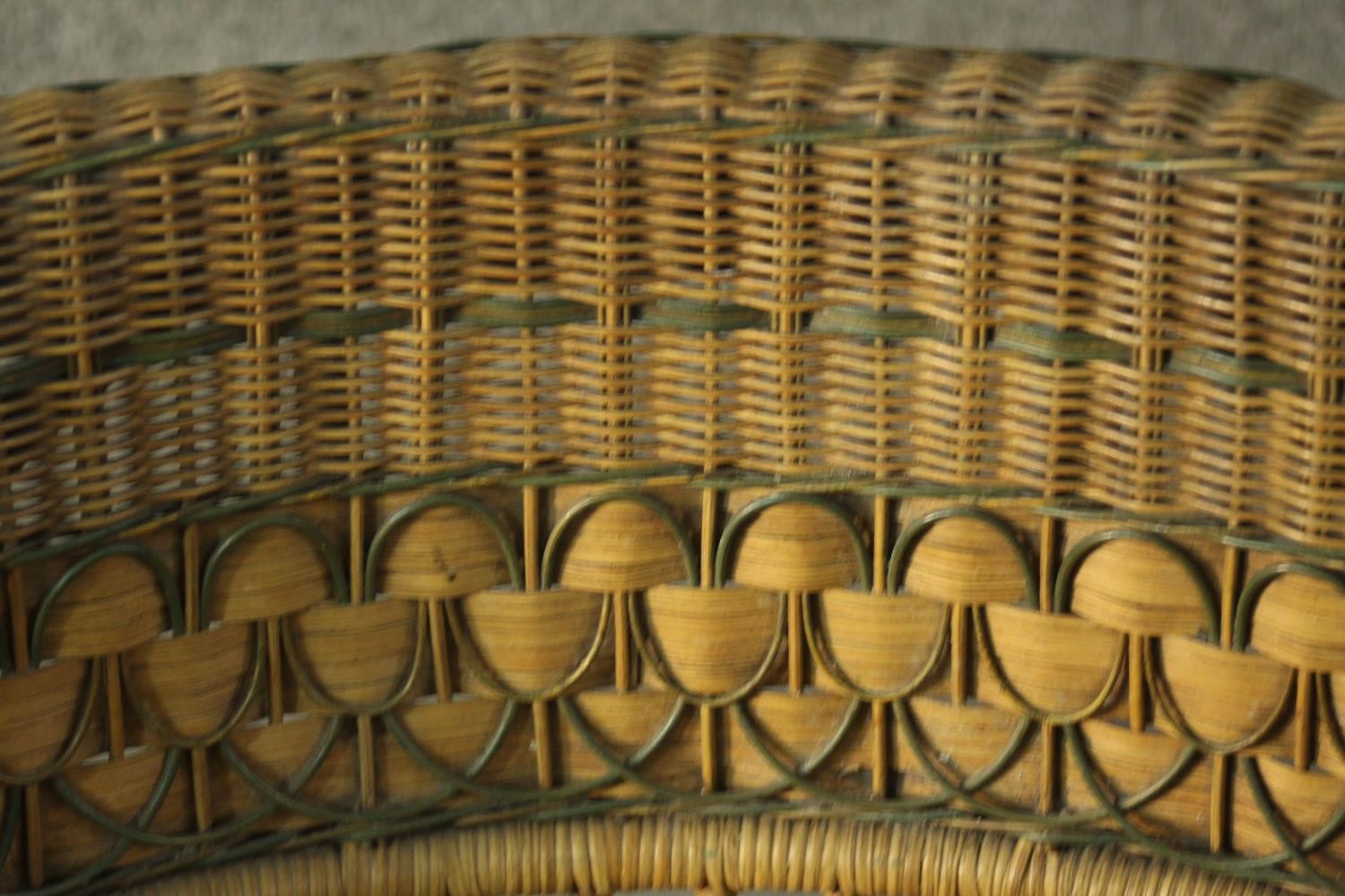 A late 19th/early 20th century wicker open armchair, with a rattan woven backrest, the arms with - Image 6 of 7