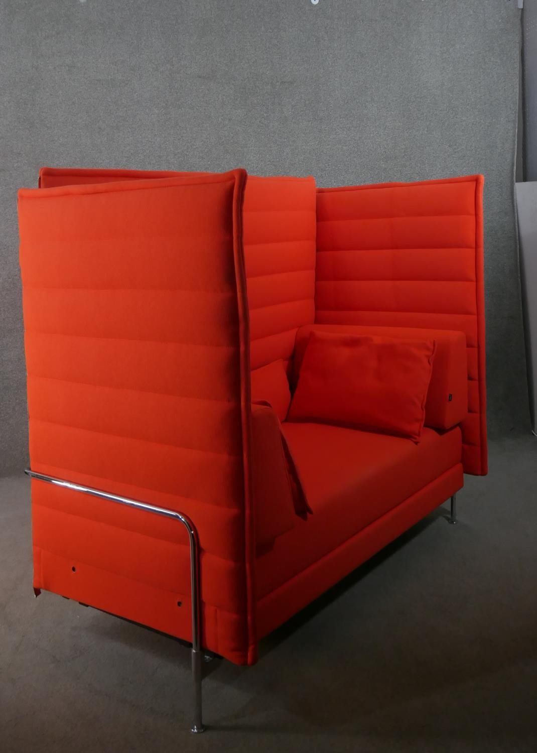 A contemporary Vitra Alcove High Back two seater sofa, upholstered in red fabric, with loose - Image 8 of 8