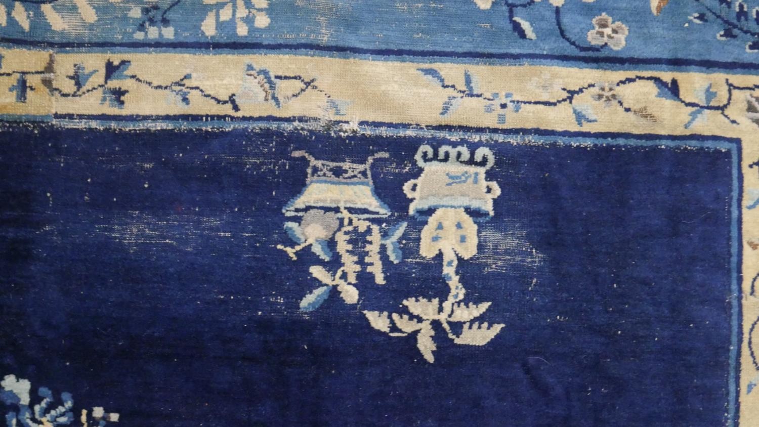 A blue ground hand made Antique Art Deco Chinese carpet. (joined) L.278 W.204cm - Image 6 of 8