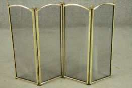 A vintage brass and mesh four panel three fold fire screen. H.62 W.80cm.