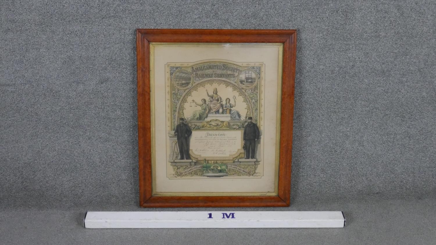 A Victorian Amalgamated Society Of Railway Servants certificate, dated 1877, awarded to Mr Thomas - Image 3 of 7