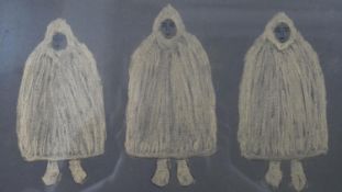 A framed and glazed pastel on paper of three cloaked figures, monogrammed IB. H.35.5 W.48cm