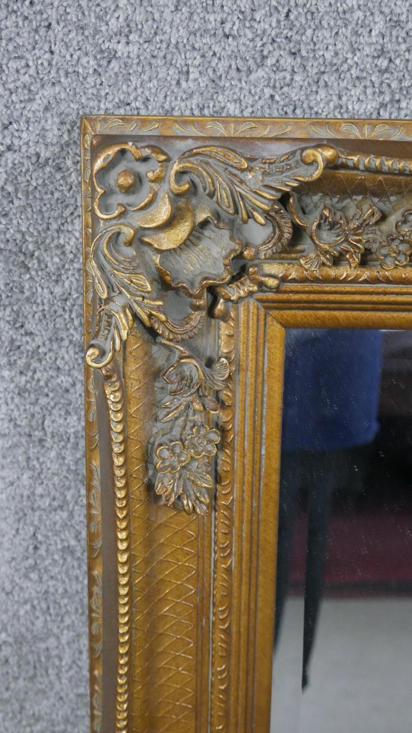 A rectangular gilt framed wall mirror, with a bevelled mirror plate, the frame with moulded - Image 3 of 5