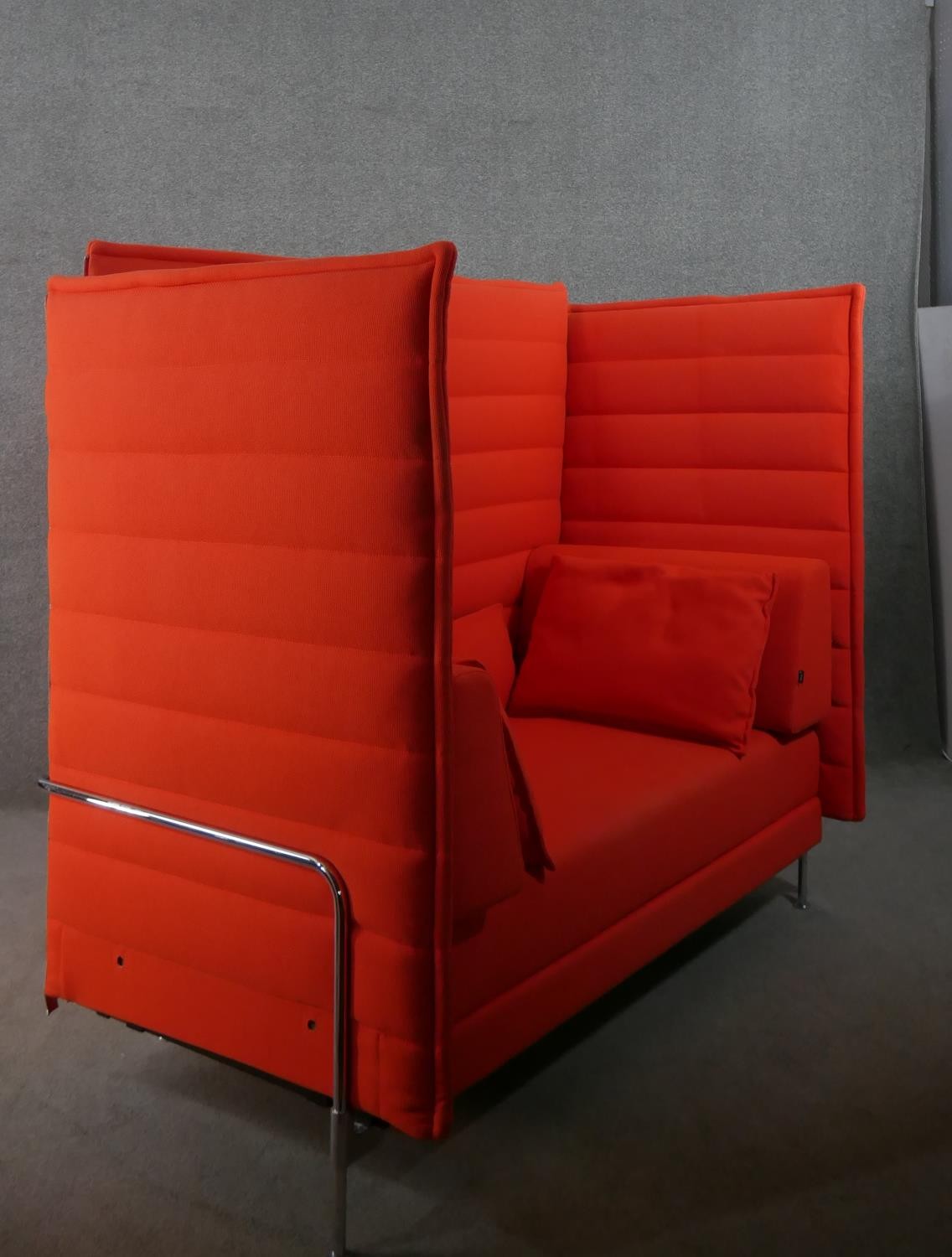 A contemporary Vitra Alcove High Back two seater sofa, upholstered in red fabric, with loose - Image 7 of 8