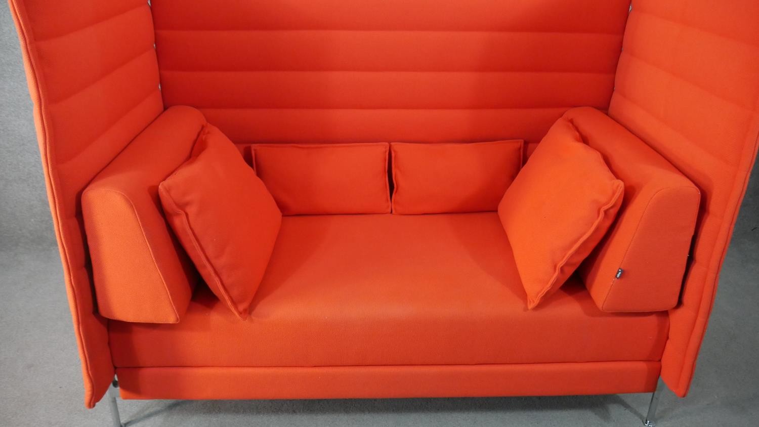 A contemporary Vitra Alcove High Back two seater sofa, upholstered in red fabric, with loose - Image 2 of 8