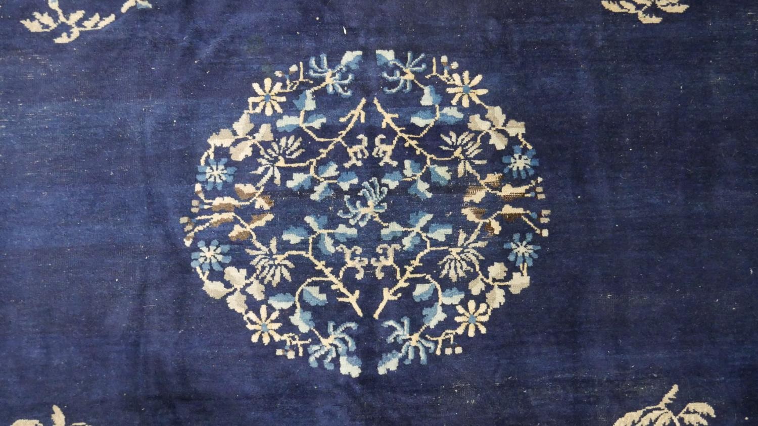 A blue ground hand made Antique Art Deco Chinese carpet. (joined) L.278 W.204cm - Image 2 of 8
