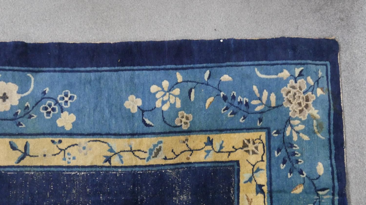 A blue ground hand made Antique Art Deco Chinese carpet. (joined) L.278 W.204cm - Image 7 of 8