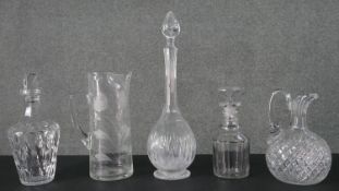 A Georgian mallet form decanter and stopper along with a miscellaneous collection of four cut