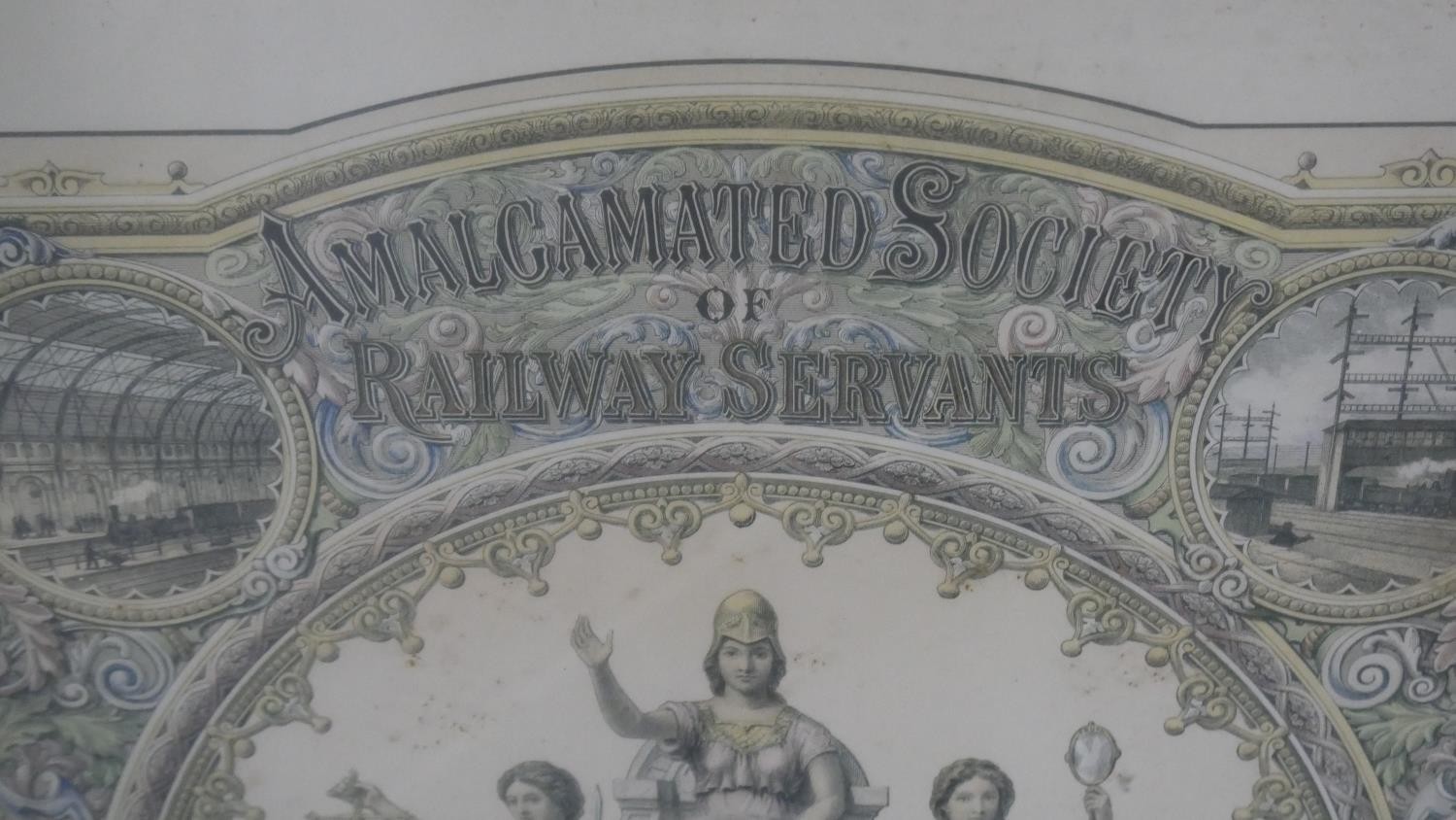 A Victorian Amalgamated Society Of Railway Servants certificate, dated 1877, awarded to Mr Thomas - Image 6 of 7