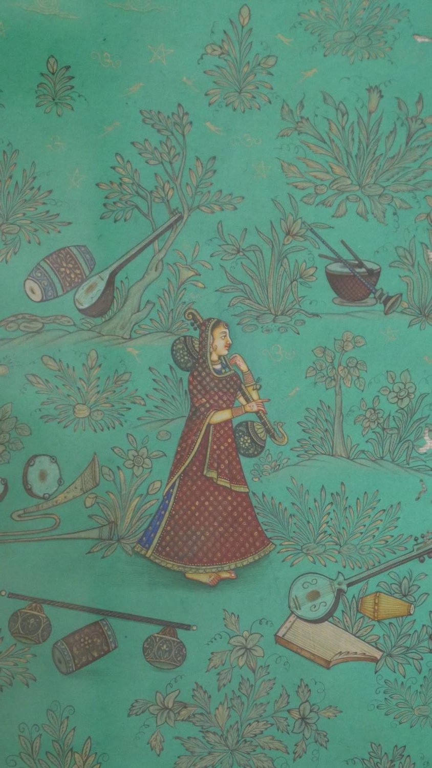 20th century, Indian school, gouache on paper of a Mughal musicians with details of various