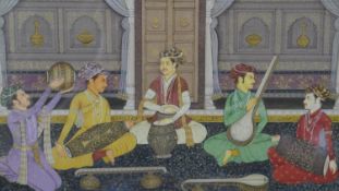 20th century, Indian school, gouache on paper of Mughal musicians with details of various
