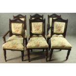 A set of six late 19th century dining chairs including two carvers and four side chairs, with a