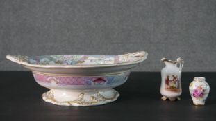 A Copeland Late Spode comport, together with a Dresden porcelain floral vase, and a Gemma milk jug