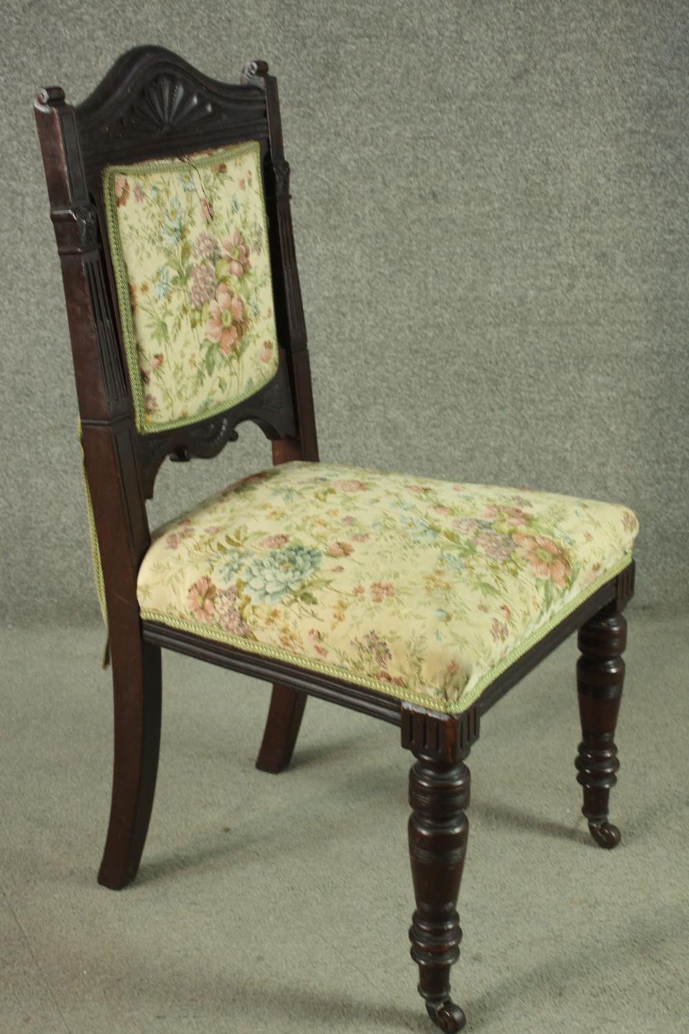 A set of six late 19th century dining chairs including two carvers and four side chairs, with a - Image 3 of 12
