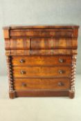 An early Victorian Scottish mahogany chest, with a cushion drawer over three hat drawers, above