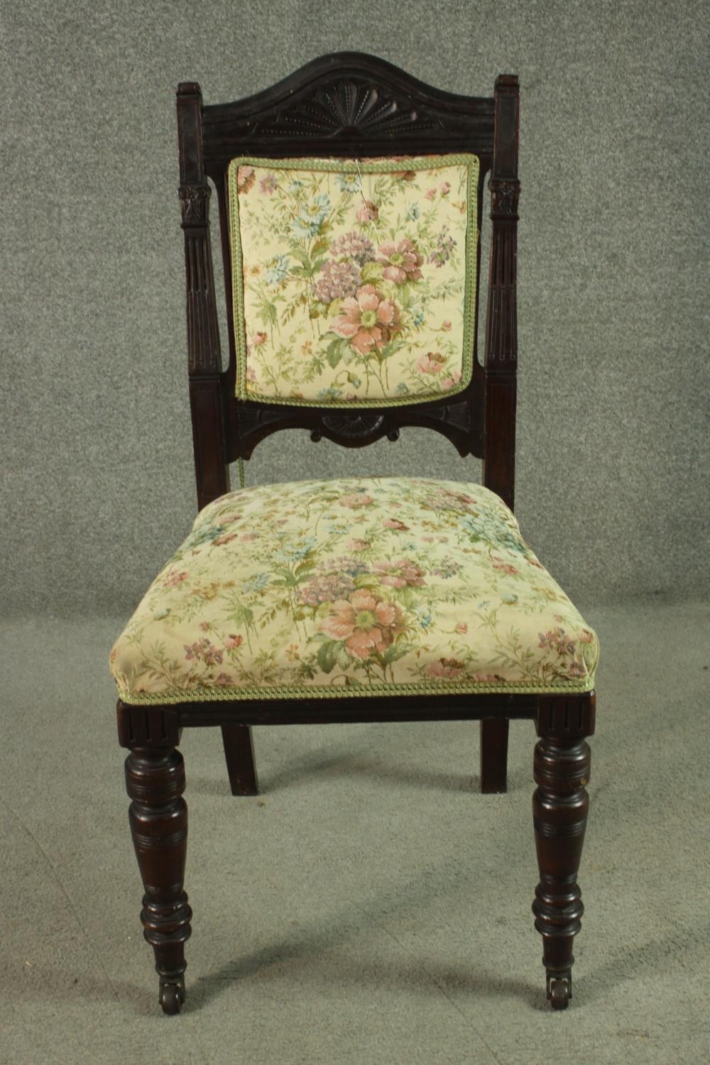 A set of six late 19th century dining chairs including two carvers and four side chairs, with a - Image 2 of 12