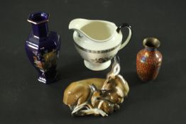 A Chinese cloisonne vase along with a Rosenthal figure group, a Japanese vase and a 19th century