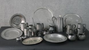An extensive collection of 19th century and later pewter, to include tankards, plates etc, 26