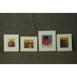 A set of four framed and glazed limited edition etchings, South American village scenes, titled: